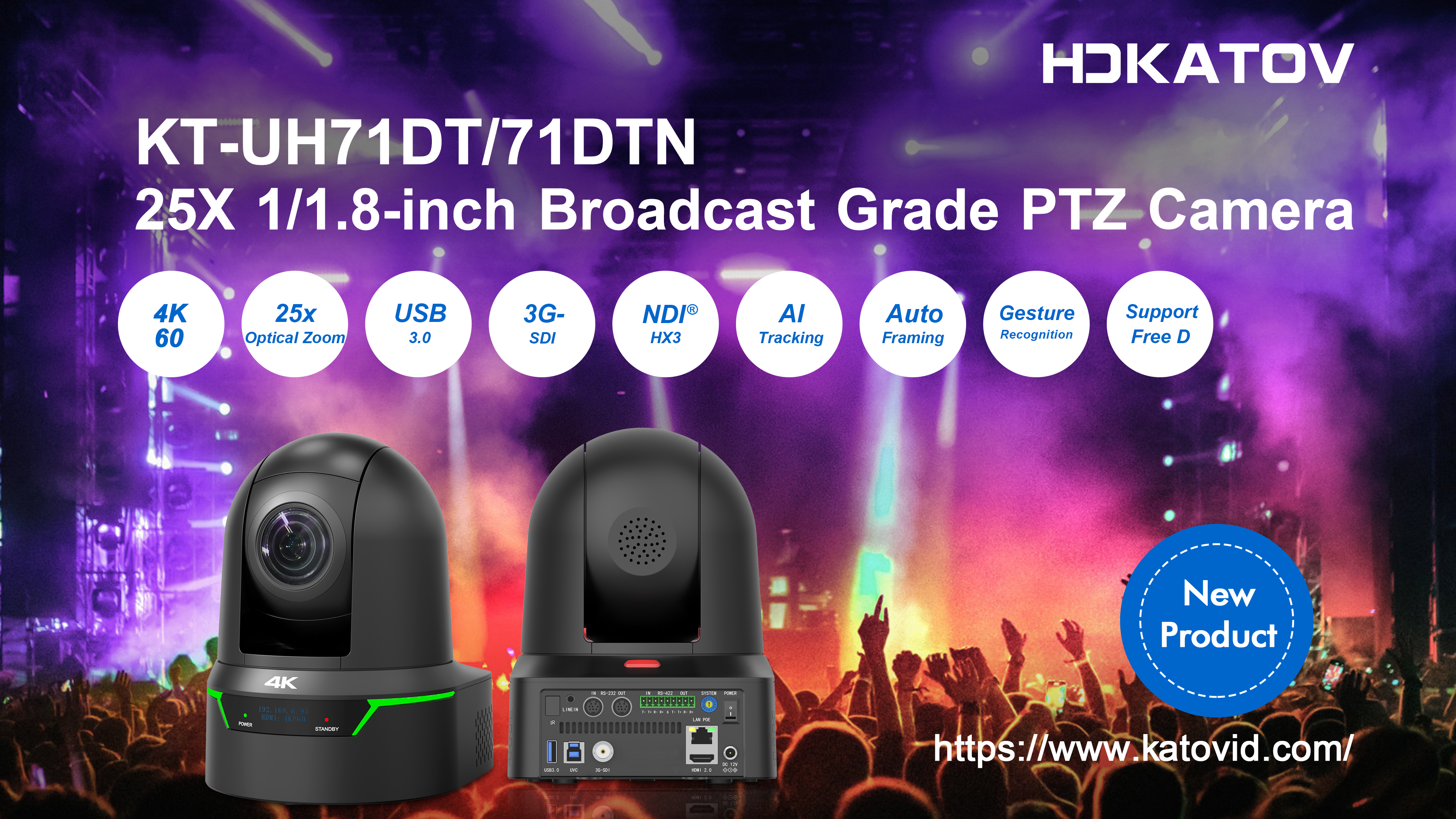 KT-UH71DT 4K60 PTZ Camera with 25x Zoom and AI Tracking | Br